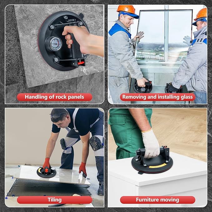 2 Pack 8" Glass Suction Cup to lift Large Glass,Max Load 960lbs Window Suction Cups Heavy Duty, Industrial Vacuum Suction Cups Lifter for Marble,Tile, Granite