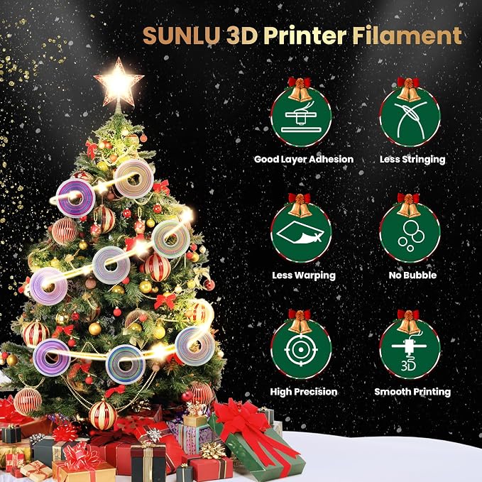 SUNLU PLA Rainbow Filament, Multicolor 3D Printer Filament, Smooth Color Change, Color Change Each 8 Meters, Suitable for Christmas Decoration, 1kg 330 Meters, PLA Rainbow (Red-Cyan-Blue-Purple)