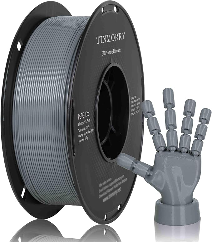 TINMORRY PETG Filament 1.75, Rapid PETG-Eco 3D Printer Filament, Compatible with Most FDM 3D Printers, 1 KG 1 Spool, Grey