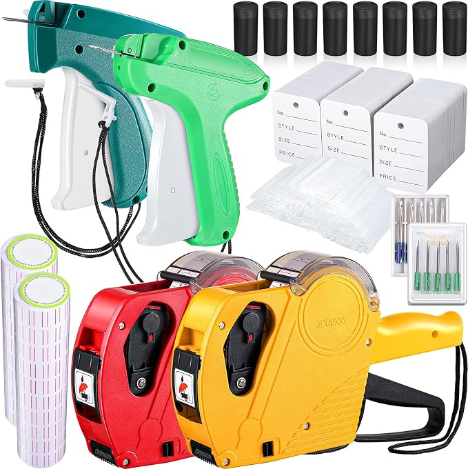 9122 Pieces Price Tags for Clothing Clothes Garment Tag Attacher Garment Tagging Applicator Price Marking Labeler Plastic Fasteners Barbs Roll Ink Refill Rollers Clothing Paper Tags Needles Sticker