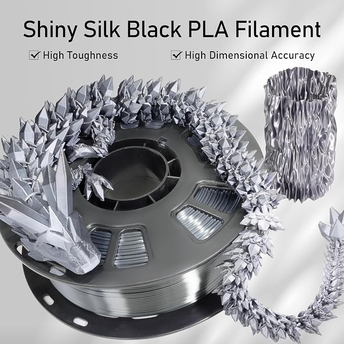 Silk Sliver PLA Satin Shiny 3D Printer Filament, 1.75mm Diameter 1kg Spool 2.2lbs for FDM 3D Printers