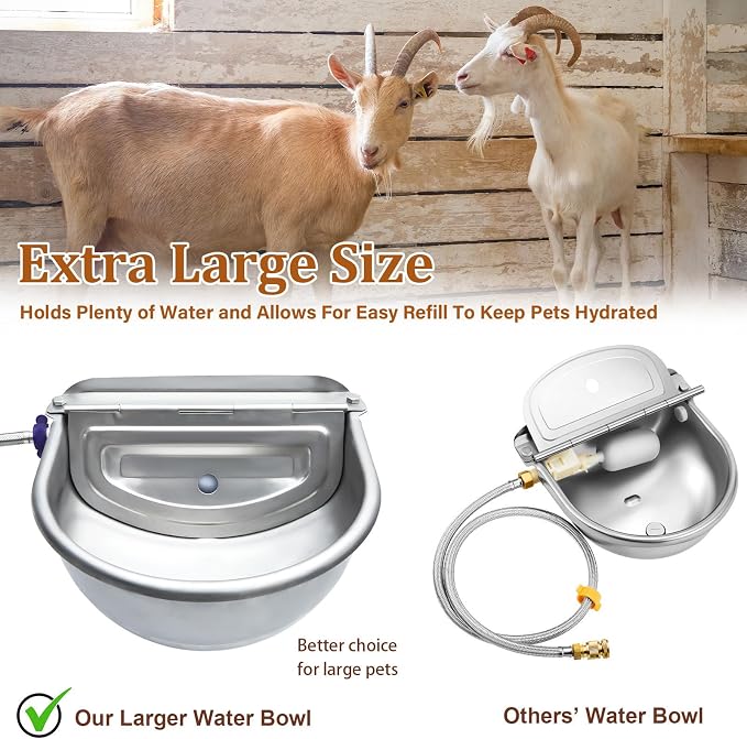 Tessco for you 2 Pack 4.5l/1.2 Gallon/152 oz Large Automatic Livestock Water Bowl, Stainless Steel Horse Waterer Dispenser with Float Valve, Automatic Animal Waterer for Dog Pig Cattle Dog Goat Farm