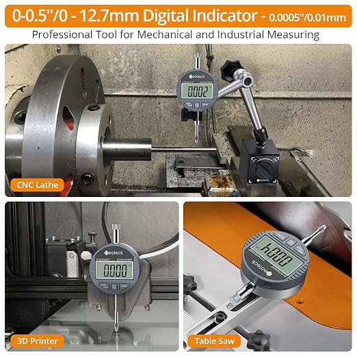 Neoteck DTI Digital Dial Indicator 0.01mm/0.0005 inch Digital Probe Indicator Dial Test Gauge Range 0-12.7mm/0.5 inch Dial Test Indicators Electronic Indicator Gauge