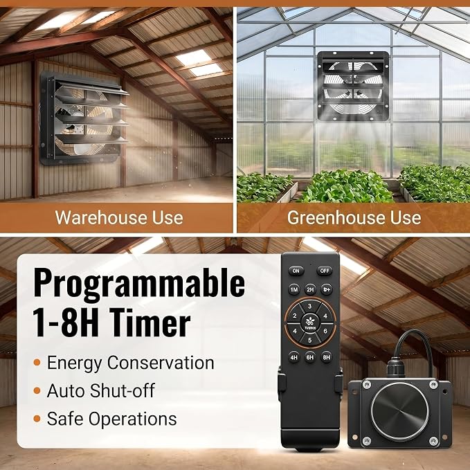 14" Variable Speed Fan - Smart EC Motor, 18-Speed PWM Control | Greenhouse and grow tent use. Pure copper core brushless motor. 40% energy savings. 45dB quiet. Remote control included.