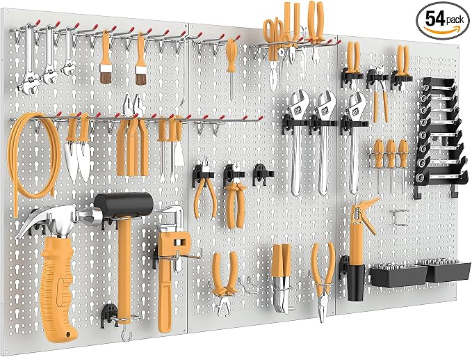 WALMANN Metal Pegboard Tool Organizer Boards with Pegboard Hooks, 24x48 in Tools Organizer Pegboard for Garage, Workbench, Peg Board, Tool Storage Board with Hooks(Grey)