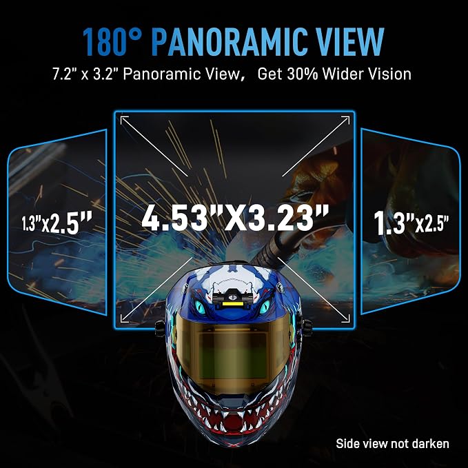 ANDELI Auto Darkening Welding Helmet with Light-Internal Digital Control Filter, 7.2"x3.2" Extra Wide Panoramic View, Type-C Fast Charging True Color Wide Shade 4/5-9/9-13 for Weld Cut Grind
