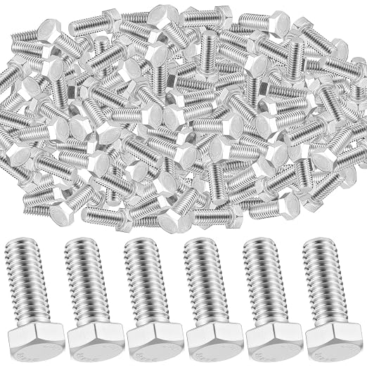 Zonon 100 Pcs 3/8-16 x 1 Hex Head Screw Bolt 18-8 (304) Stainless Steel Hexagon Bolts, Fully Threaded, Plain Finish, External Hex Drive (Silver)