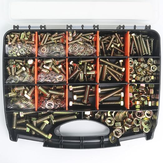 Quibbay 976pcs Nuts and Bolts Assortment Kit, Grade 8.8 Metric Bolt Assortment with Assorted Nuts and Washers, Heavy Duty M6 M8 M10 M12 Hex Bolts and Nuts Kit, Yellow Zinc Plated, Length from 16-50mm
