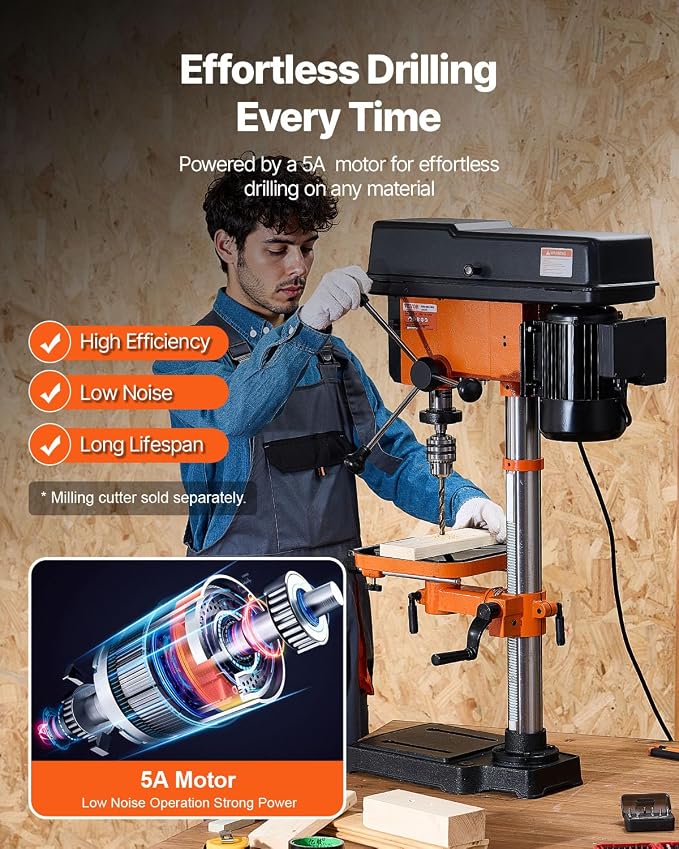 VEVOR 12 in Benchtop Drill Press, 5 Amp 120V, Variable Speed Cast Iron Bench Drill Press, 12 in Swing Distance 0-45° Tiltling Worktable with Laser Work Light, Tabletop Drilling Machine for Wood Metal