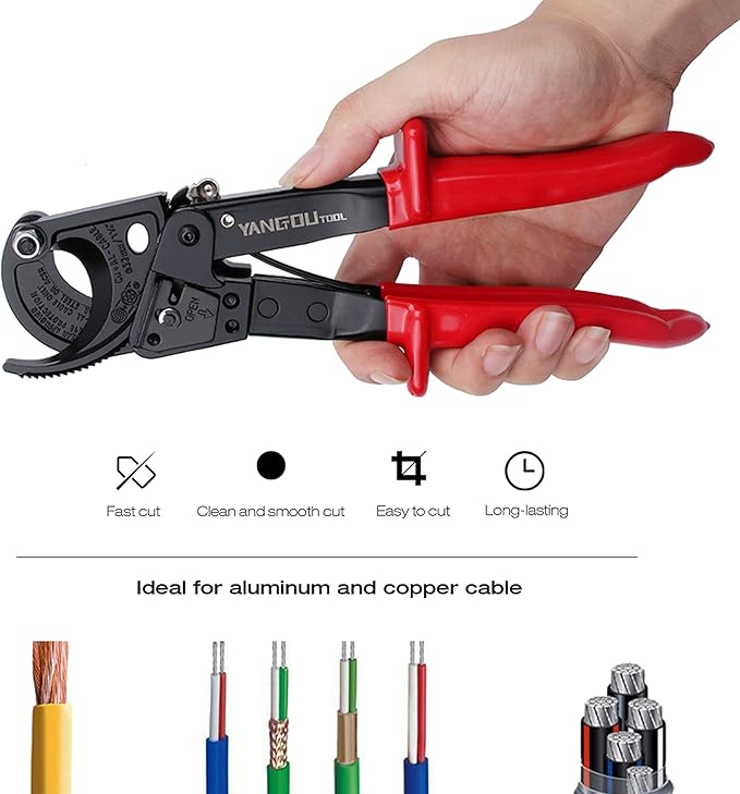 Yangoutool Ratchet Cable Wire Cutter and Heavy Duty Aluminum Copper Ratchet Cable Cutter for Cutting Electrical Wire Up to 240mm² Cutter Pliers