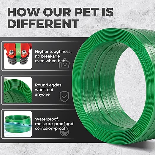 Pallet Banding Strapping Kit, Packaging with Green 5/8" x 1000 Ft PET Strap | 1480 lbs Break Strength Heavy-Duty PET Strapping, Tensioner & Sealer Tool, 100 Metal Seals, For Shipping, Bundling & Cargo