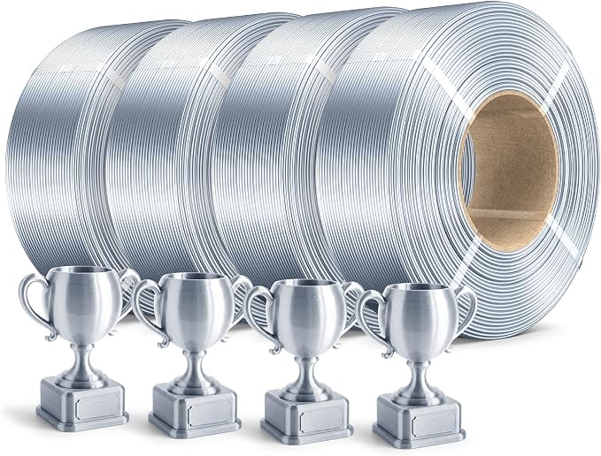 SUNLU Silk PLA Plus Filament Refill 1.75mm, 4KG,1KG/Roll, Silver*4 | Smooth Silky Surface, Silk Filament Bundle, No Spool, Compatible with Bambu Lab 3D Printers
