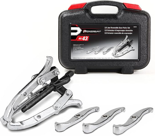 Powerbuilt Combo 2/3 Jaw Reversible Gear Puller Set, 4-Inch and 6-Inch Reversible Jaws, Innovation design switch from 2 jaws to 3 jaws, Removes Gear, Bearing, Pulley and Flywheel - 648613