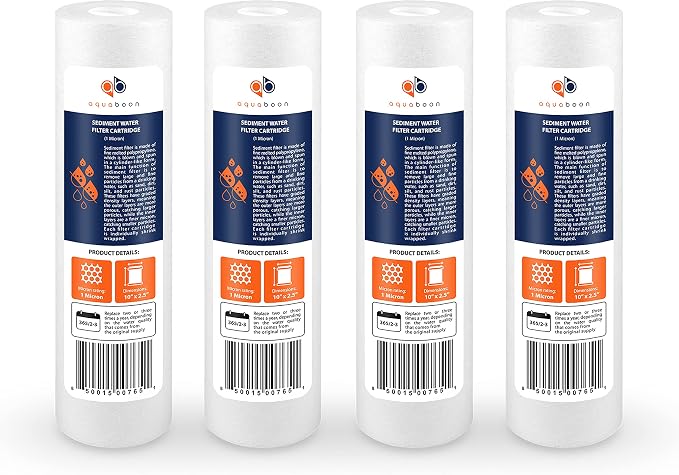 Aquaboon 10” x 2.5” Whole House and Reverse Osmosis Sediment 1 Micron Water Filter Cartridge | COMPATIBLE WITH: Culligan P1, Pentek P1, PD-1-934, P5, AP110, WFPFC5002, CFS110, RS14, WHKF-GD05 (4-PACK)