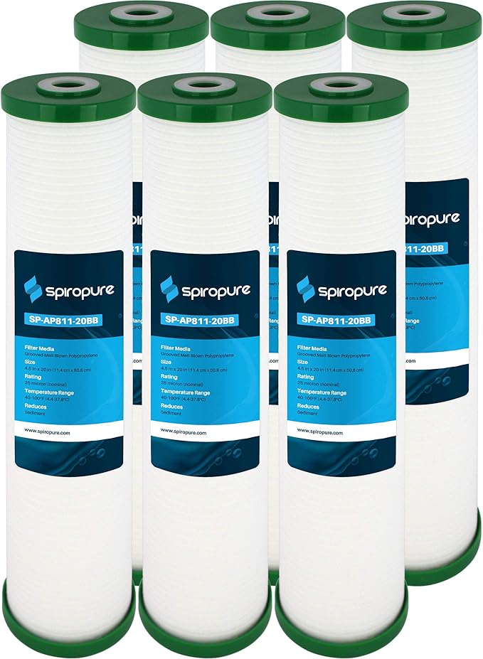 SpiroPure 20x4.5 25 Micron Sediment Water Filter Cartridge AP811-2 (6 Pack)