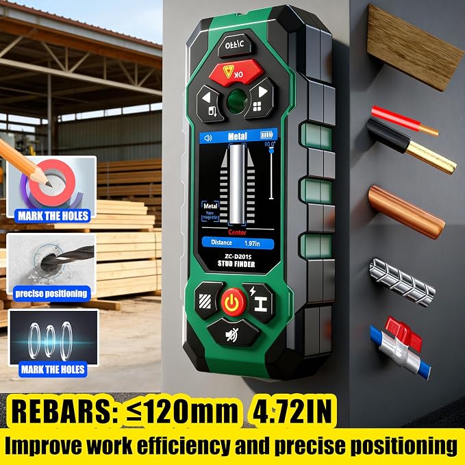 Stud Finder Wall Scanner with Laser Measure and Level 10 in1 Wall Detector Precisely Locates Wooden Studs/Metal Pipes/AC Power Stud Detector Beam Finders Studs Joist Pipe Edge of Wood LCD Display