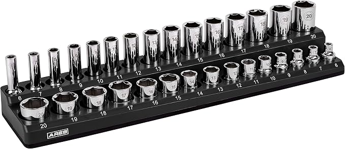 ARES 70235-30-Piece 3/8-Inch Metric Magnetic Socket Holder - Securely Holds 15 Standard and 15 Deep Size Sockets in Place - Keeps Your Tool Box Organized