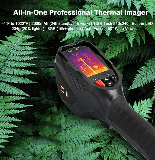 Pro Mini Handheld Thermal Camera with LED Light, 240x240 TISR Resolution Infrared Camera, -4°F to 1022°F & 50° Wide View Thermal Gun, 25Hz Lightweight Thermal Imager for Electricians/HVAC/Auto