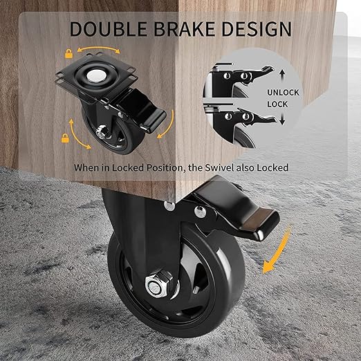 4 Inch Caster Wheels, Heavy Duty Casters Set of 4, Swivel Casters with Brake 2200 Lbs, Locking Industrial Top Plate Casters Wheels for Furniture and Workbench Cart(Two Hardware Kits Include)