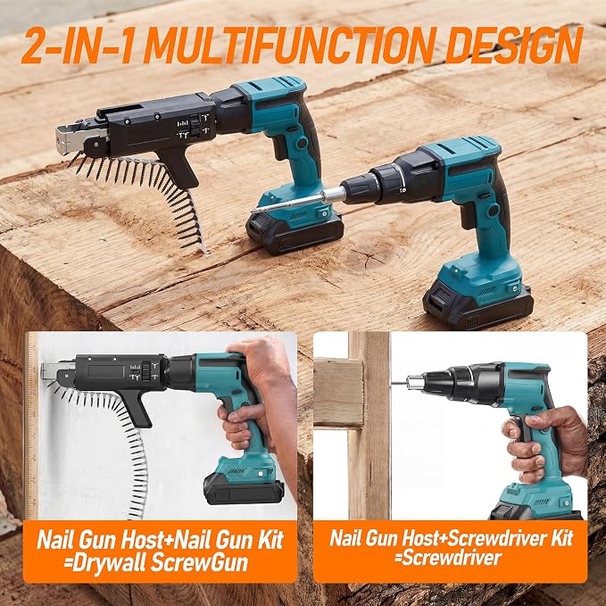 18V Cordless Drywall Screw Gun, 2-in-1 Self-Feeding Drywall Screwdriver | Includes Collated Attachment, Tool Bag and 4.0Ah Battery, Perfect for DIY and Professional Use