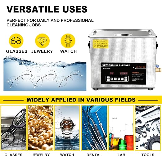 Ultrasonic Cleaner 10L Dual-Frequency Professional Digital Stainless Steel Cleaning Machine with Heater Timer for Denture, Coins, Small Metal Parts, Circuit Board, Lab Tools, etc