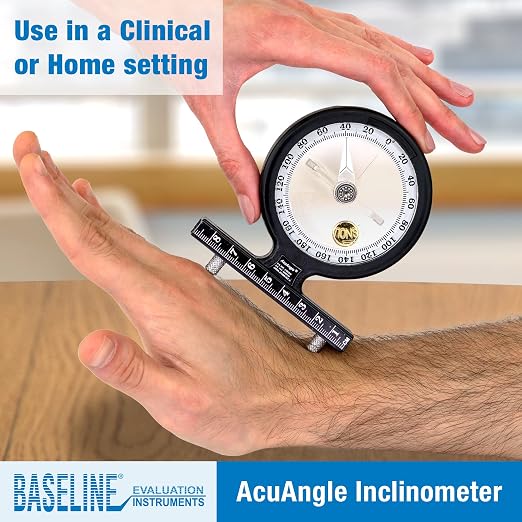 Baseline - W54668 AcuAngle Inclinometer with Adjustable-Feet for Precision Measurement, Testing and Evaluation of Range of Motion of Neck, Hip, Spine, Elbow, Knee, Shoulder, Ankle, Wrist and MCP Joint