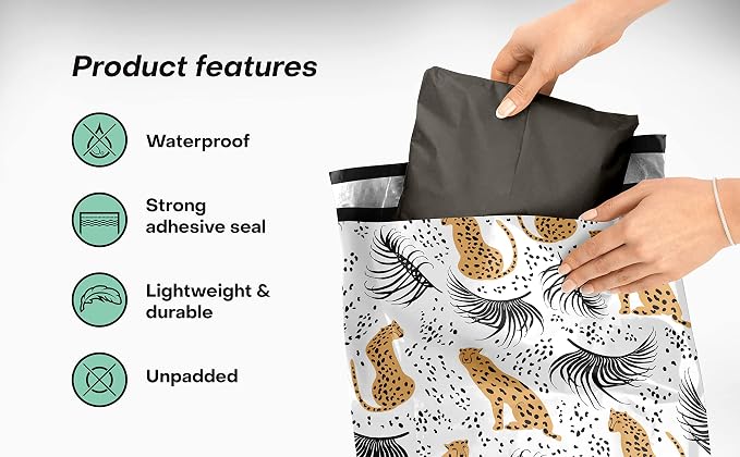 Package Mint Poly Mailers 10x13 100 Pack | Waterproof & Tear Resistant Mailing Envelopes | Small Business Supplies | Shipping Bags for Clothes | Cute Small Business Bags - Cheetah Palm