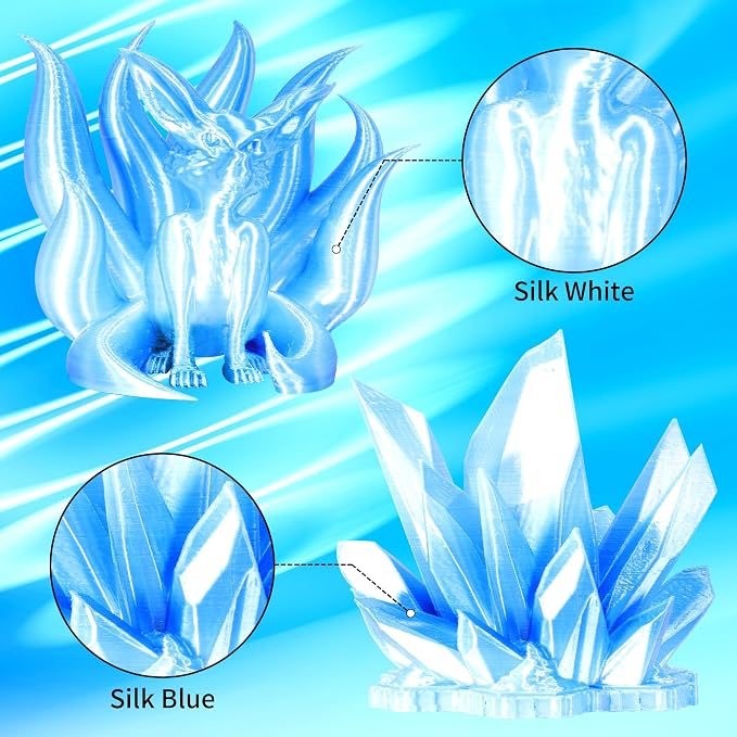 BBLIFE Silk White to Silk Sapphire Blue Color Change PLA 3D Filament, 1.75mm 3D Printing Filament, 2 Color Gradient Change Multi Colored Silk PLA, Widely Fit 3D Printer, 1KG Silk White to Blue PLA