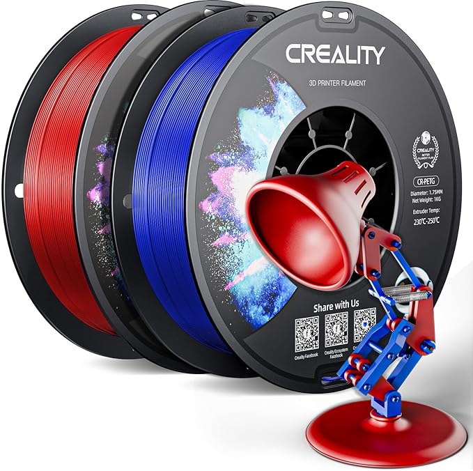 CREALITY PETG Filament 1.75mm 3D Printer Filament, 2kg (4.4lb) Neatly Wound Spool, Dimensional Accuracy ±0.03mm, 2026 Latest Batch, Fit for Most FDM 3D Printers, Red+Blue