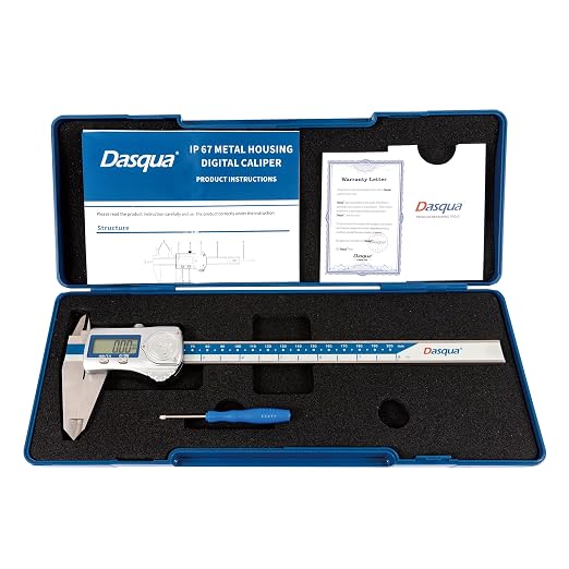 Dasqua IP67 Grade Digital Caliper, Calipers Measuring Tool with IP67 Waterproof 0-8 Inch/200mm, Inch/Millimeter Conversion, Stainless Steel, Large LCD Screen