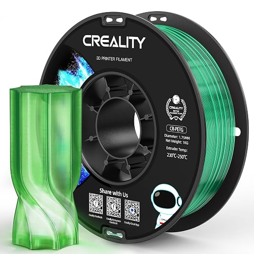 Official Creality PETG 3D Printer Filament 1.75mm 1KG (2.2lbs), High Precision Strong Toughness, Odorless Better Flow Moistureproof 3D Printing Ender Filament, Translucent Green