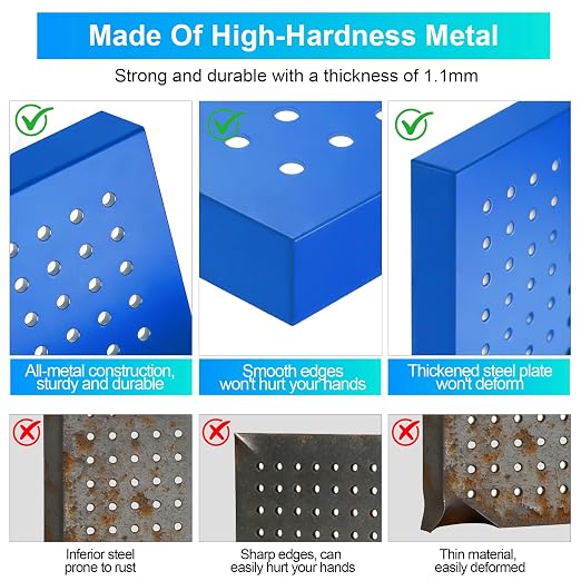 Metal Peg Board Panels 4 Pack, 24" x 12", Black, Blue | Heavy Duty Rust-Proof Wall Board Panels, Sturdy Steel Storage Pegboard for Garage, Workshop & Craft Room Organizer