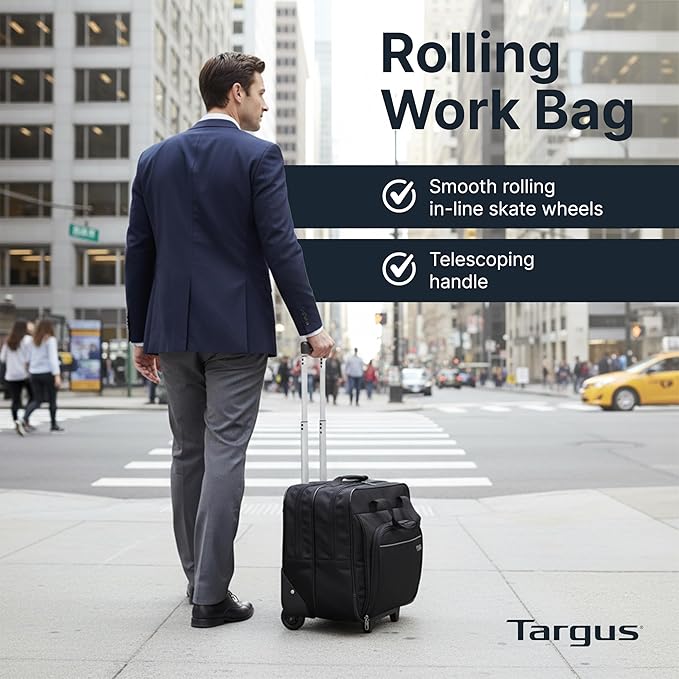Targus 16 inch Rolling travel laptop case, Black - Travel briefcase and small rolling bag - Spacious foam padded laptop case 16" (TBR003US)