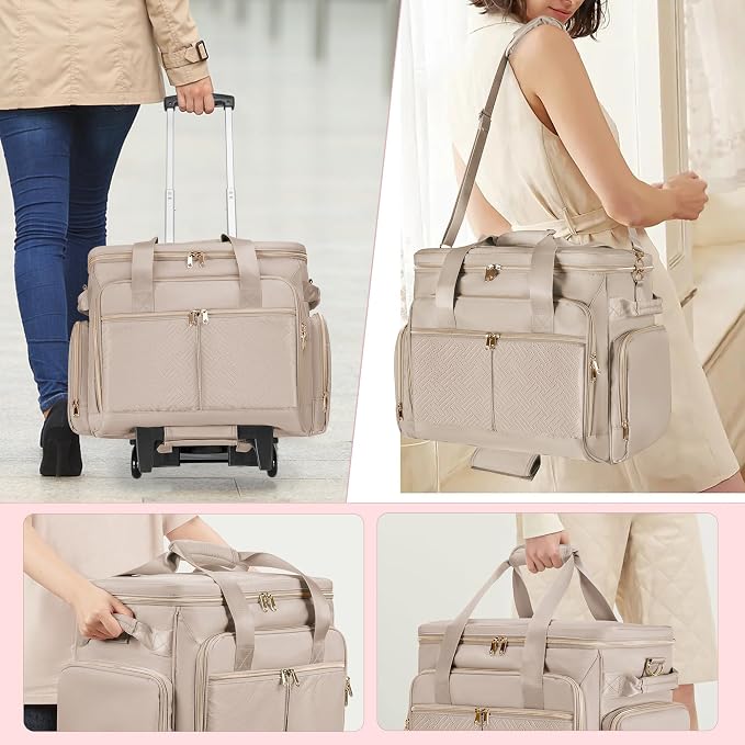 Rolling Teacher Bag with Wheels, Teacher Tote Bag with Detachable Trolley, Fits for 15.6" Laptop(Patent Design)
