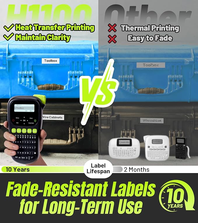 Label Maker Machine with 4 Tapes, Wire Label Maker Waterproof-Labels, Laminated Handheld Label Printer, Backlit & Portable & 3 Cable Modes, H1100 Labeler for Industrial Office Organization