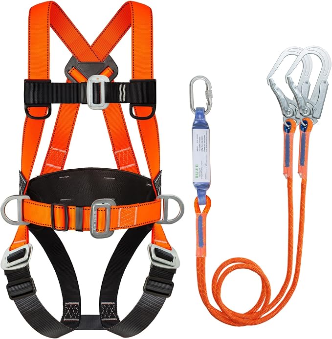 DIJJIG Safety Harness Fall Protection Kit Full Body Roofing Harnesses With Internal Shock Absorbing Lanyard, Orange Safety Harness For Construction OSHA/ANSI Compliant