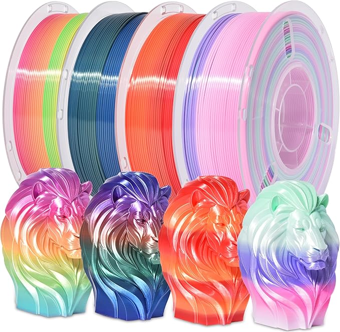 RAMBERY Silk Rainbow PLA 3D Printer Filament Bundle 4 Colors 1.75mm Multicolor 3D Printing Filament, 1kg(2.2lb) X4PCS, Candy/Universe/Red-Golden/Sunset Glow