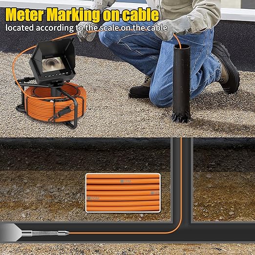 Sewer Camera 100FT/30M Pipe Inspection Borescope Endoscope Camera with Light 12 LEDs 4.3" IPS Screen 32GB Card Plumbing Snake 23MM with 8500Mah Battery (30M with DVR)