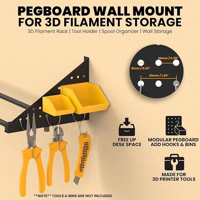 2 Racks 3D Printer Filament Storage Rack Wall Mount Shelf Holds 20 Spools 1kg Spools Heavy Duty 60kg Capacity with Pegboard Side Panels Filament Rack 3D Filament Storage Accessories Organizer