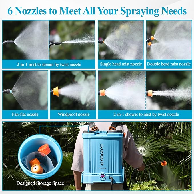 Battery Powered Backpack Sprayer 4.2 Gallon with Auto-Mixing System, 21V Dual Battery System (2.6Ah Each), 2 Interchangeable Spray Wands (Stainless Steel & Fiberglass), for Garden & Lawn