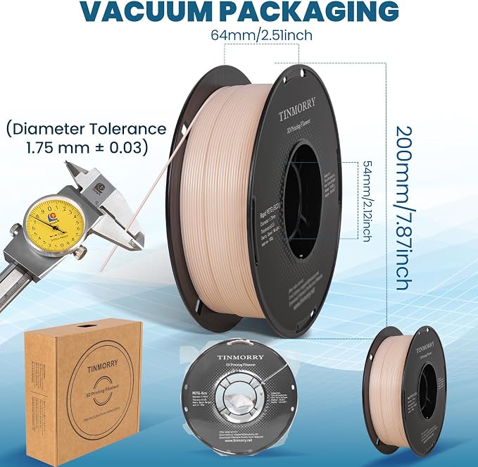 TINMORRY PETG Filament 1.75, Rapid PETG-Eco 3D Printer Filament, Compatible with Most FDM 3D Printers, 1 KG 1 Spool, Skin