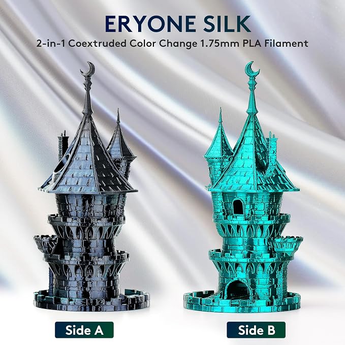 ERYONE Silk Dual Color PLA Filament 3D Printer 1.75mm +/- 0.03mm, Bicolor Filament Two Tone PLA Bundle 2KG Cardboard Spool, Black Green