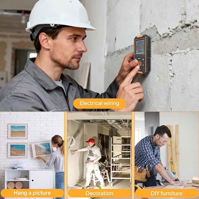 Stud Finder - 4 in 1 Stud Finder Wall Scanner with Laser Measure, Rechargeable Stud Detector Smart Sensor & Audio Alarm, HD LCD Display, Accurate Wall Detector for Metal Wood AC Live Wire