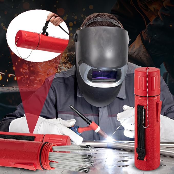 Zonon 4 Pcs Welding Rod Storage Tube 3" x 14" Welding Rod Holder Electrode Storage Container Airproof Waterproof with Adjustable Shoulder Strap, Compartment and Cover for Canister (Red)