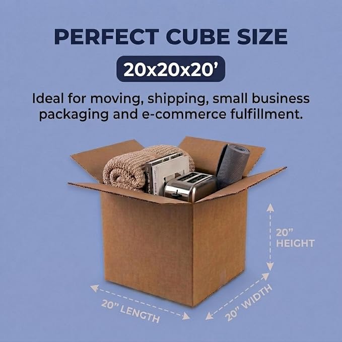 BOX USA Cube Shipping Boxes 20"L x 20"W x 20"H (10-Pack) - Large Corrugated Cardboard Packaging Boxes for Shipping, Packing, Moving, and Storage at Home, Office, or Business
