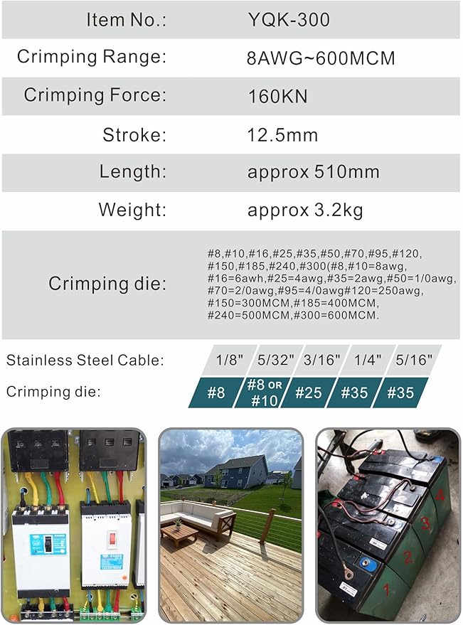 AMZCNC 16 Ton Hydraulic Wire Professional Hydraulic Battery Cable Lug Crimping Tool Set, Crimps 8 AWG to 600 MCM, Cable Crimping Tool with 13 Pairs of Dies