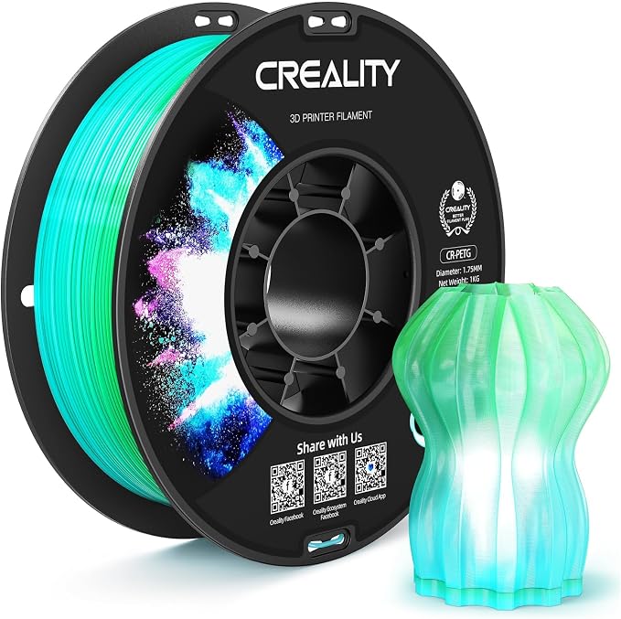 CREALITY PETG Filament 1.75mm 3D Printer Filament, Translucent Dual Color Gradient Blue to Green, 1kg (2.2lb) Neatly Wound Spool, Dimensional Accuracy ±0.03mm, Gradient Blue Green