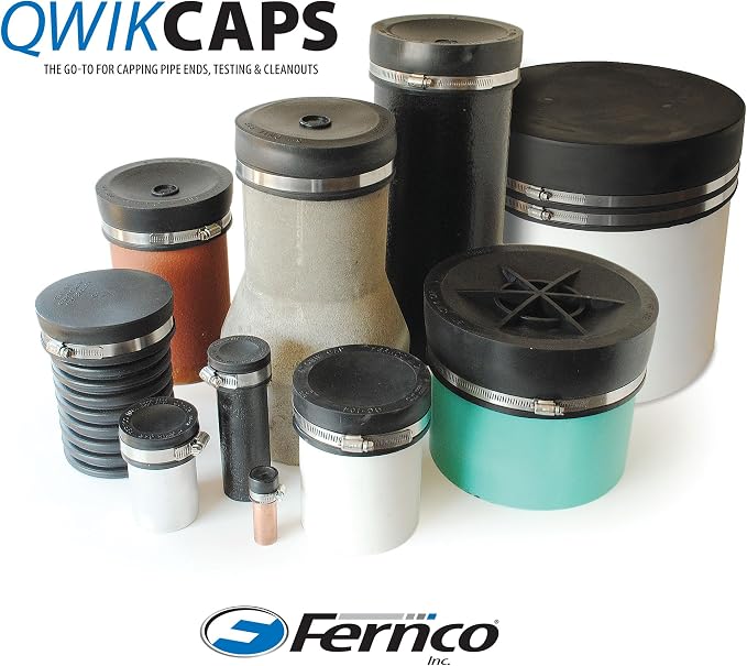 Fernco PQC-108 Flexible PVC Reusable Pipe Cap for Cast Iron, Steel, Copper and Plastic Pipe Ends