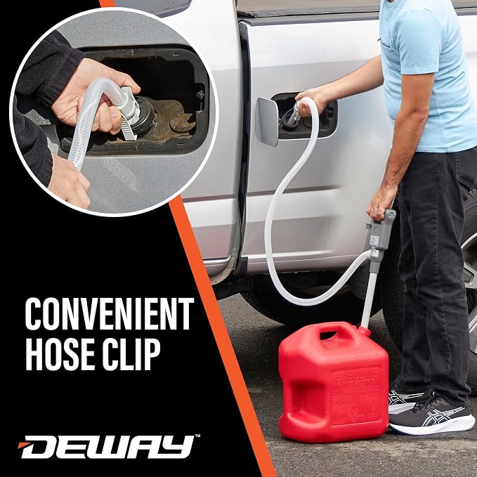 Deway Automatic Fuel Transfer Pump with Auto-Stop and Beep, Powerful AA Battery Powered with USB-C Power Option, 51" Extra Long Hose Fits All Size Cans, Portable Pump Transfers at 3.8 Gal/Minute