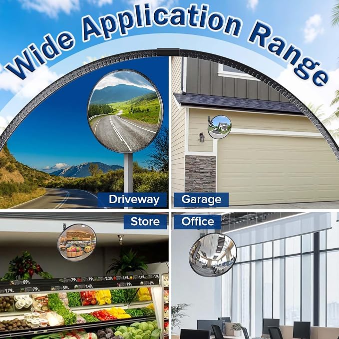 20" HD Acrylic Convex Mirror - 160 Adjustable Wide Angle View, Leather Frame & ABS Back, Blind Spot Mirror for Indoor/Outdoor Use in Garage, Warehouse, Driveway, Store & Office Security